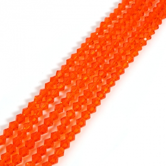 ガラス ビーズ 六角 橙赤色 ファセットカット 約 4mm x 4mm、 穴：約 1mm、 40cm - 39.5cm 長さ、 5 連 （約 98 個/連） の画像