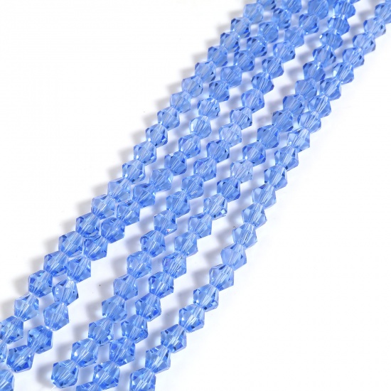 Immagine di Vetro Perline Esagono Blu Sezione Circa 6mm x 6mm, Foro: Circa 1.2mm, lunghezza: 29.5cm - 29cm, 5 Fili (Circa 48 Pezzi/Treccia)