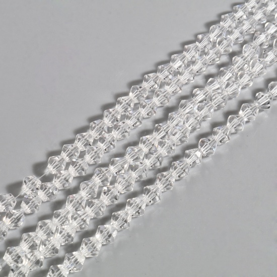 Immagine di Vetro Perline Esagono Trasparente Sezione Circa 6mm x 6mm, Foro: Circa 1.2mm, lunghezza: 29.5cm - 29cm, 5 Fili (Circa 48 Pezzi/Treccia)