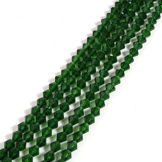 Bild von Glas Perlen Hexagon Dunkelgrün Facettiert ca. 6mm x 6mm, Loch: 1.2mm, 29.5cm - 29cm lang, 5 Stränge (ca. 48 Stück/Strang)