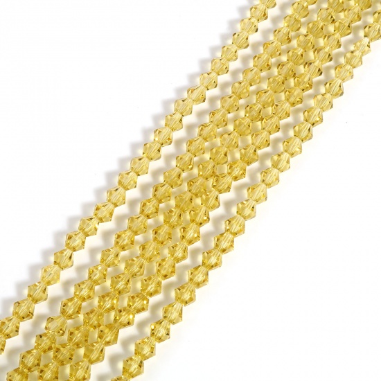 Immagine di Vetro Perline Esagono Giallo Sezione Circa 6mm x 6mm, Foro: Circa 1.2mm, lunghezza: 29.5cm - 29cm, 5 Fili (Circa 48 Pezzi/Treccia)