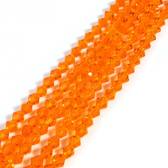 Bild von Glas Perlen Hexagon Orangerot Facettiert ca. 6mm x 6mm, Loch: 1.2mm, 29.5cm - 29cm lang, 5 Stränge (ca. 48 Stück/Strang)