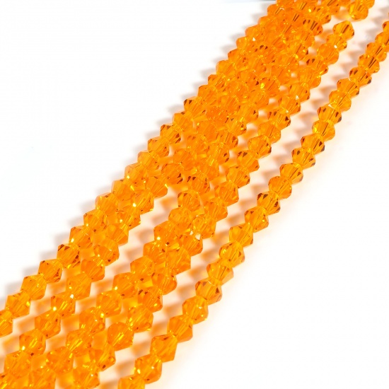 ガラス ビーズ 六角 オレンジ色 ファセットカット 約 6mm x 6mm、 穴：約 1.2mm、 29.5cm - 29cm 長さ、 5 連 （約 48 個/連） の画像