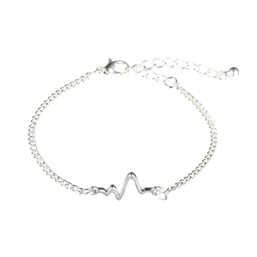 Picture of New Fashion Bracelets Link Curb Chain Silver Tone Heartbeat /Electrocardiogram 18cm(7 1/8") long, 1 Piece