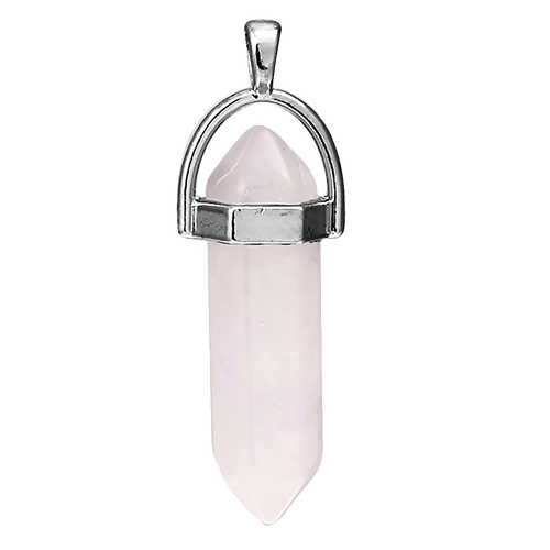 Bild von (Klasse B) Rosenquarz ( Natur ) Yoga Heilung Charm Anhänger Silberfarbe Rosa 4.1cm x1.4cm - 3.7cm x1.3cm, 1 Stück