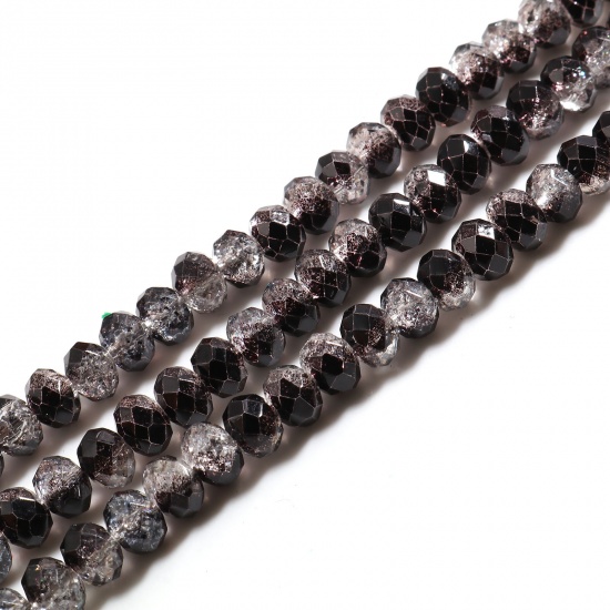 Image de Perles en Verre Rond Noir Transparent A Facettes, Env. 7mm-8mm Dia, Trou: 1.4mm, 41.5cm - 41cm long, 2 Enfilades (env. 70 Pcs/Enfilade)
