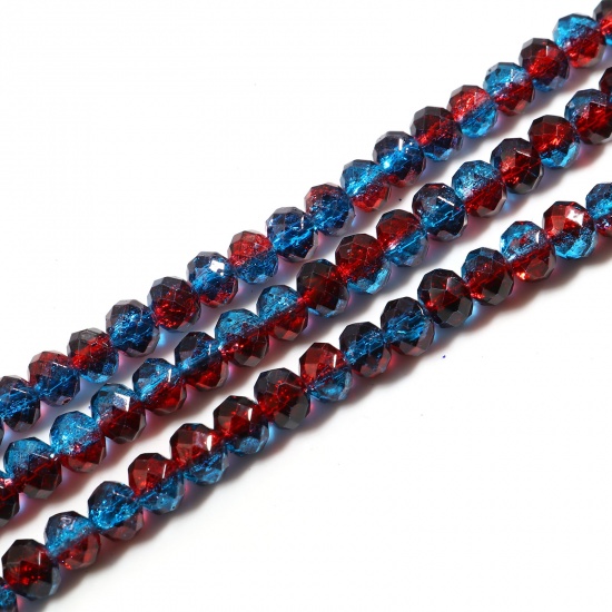 Image de Perles en Verre Rond Bleu & Vin Rouge Transparent A Facettes, Env. 7mm-8mm Dia, Trou: 1.4mm, 41.5cm - 41cm long, 2 Enfilades (env. 70 Pcs/Enfilade)