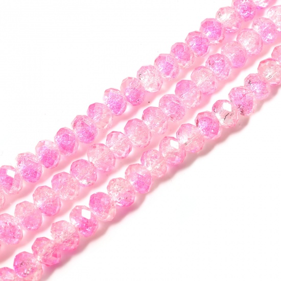 Image de Perles en Verre Rond Rose Transparent A Facettes, Env. 7mm-8mm Dia, Trou: 1.4mm, 41.5cm - 41cm long, 2 Enfilades (env. 70 Pcs/Enfilade)