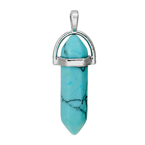 Bild von (Klasse D) Howlith Imitat Türkis Yoga Heilung Charm Anhänger Spitze Silberfarbe Malachitgrün 4.1cm x1.4cm - 3.7cm x1.3cm, 1 Stücke