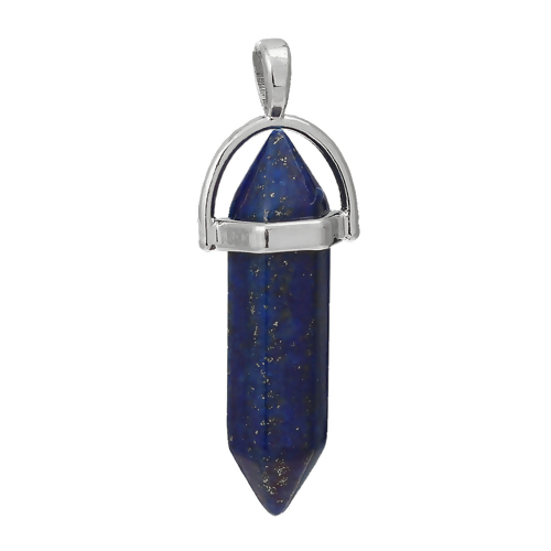 Bild von Dezember Geburtsstein - (Klasse B) Lapislazuli (natürlich) Yoga Healing Edelstein Anhänger Silberton Tiefblau 4,1 cm x 1,4 cm (1 5/8 "x 4/8") - 3,7 cm x 1,3 cm (1 4/8 "x 4/8 "), 1 Stück