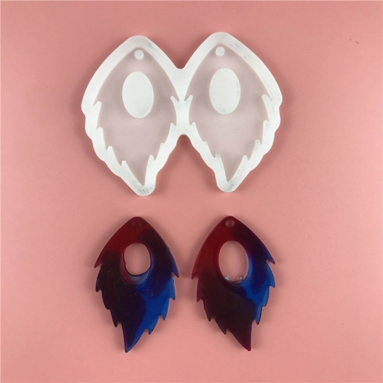 Picture of Silicone Resin Mold For Jewelry Making Earring Pendant Leaf White 9cm x 7.2cm, 1 Piece