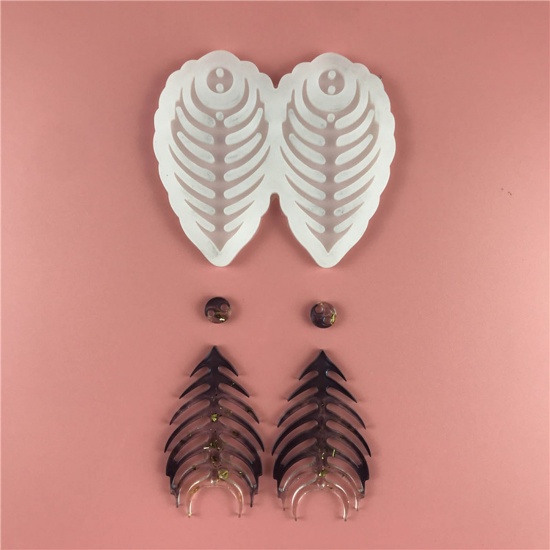 Picture of Silicone Resin Mold For Jewelry Making Earring Pendant Fish Bone White 8.5cm x 7.6cm, 1 Piece