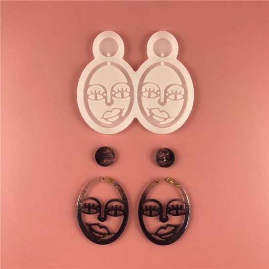 Picture of Silicone Resin Mold For Jewelry Making Earring Pendant Face White 9.8cm x 8.5cm, 1 Piece