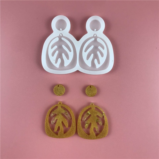 Picture of Silicone Resin Mold For Jewelry Making Earring Pendant Leaf White 6.7cm x 5.5cm, 1 Piece