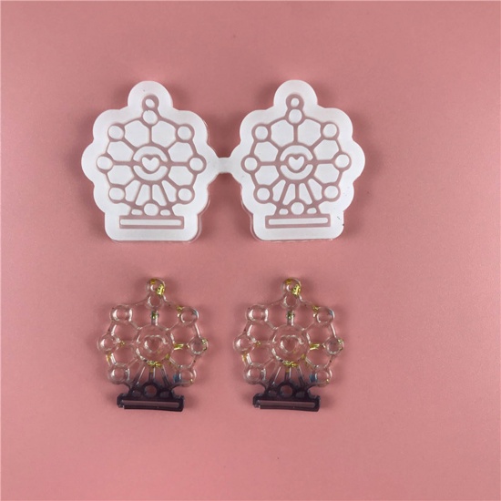 Picture of Silicone Resin Mold For Jewelry Making Earring Pendant Ferris Wheel White 4.2cm x 3.6cm, 1 Set ( 2 PCs/Set)