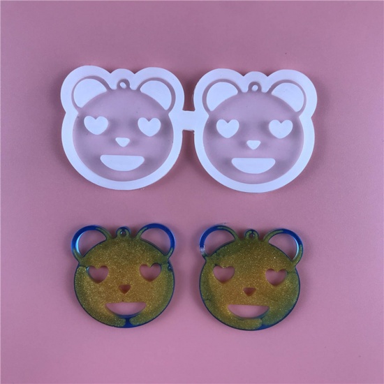 Picture of Silicone Resin Mold For Jewelry Making Earring Pendant Bear Animal White 9cm x 4.5cm, 1 Piece
