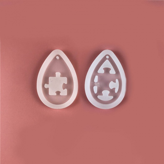 Picture of Silicone Resin Mold For Jewelry Making Earring Pendant Drop Jigsaw White 4.2cm x 2.9cm, 1 Set ( 2 PCs/Set)