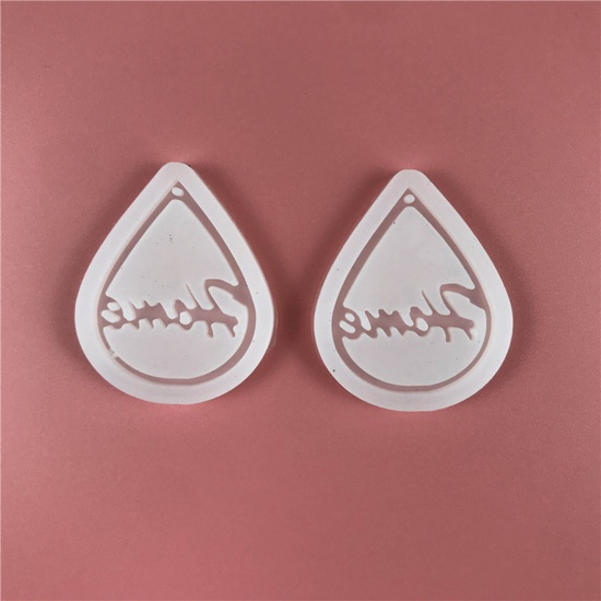 Picture of Silicone Resin Mold For Jewelry Making Earring Pendant Drop Message " Hope " White 4.3cm x 3.5cm, 1 Set ( 2 PCs/Set)