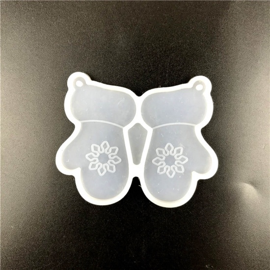 Picture of Silicone Resin Mold For Jewelry Making Earring Pendant Christmas Gloves White 6.4cm x 5.5cm, 1 Piece