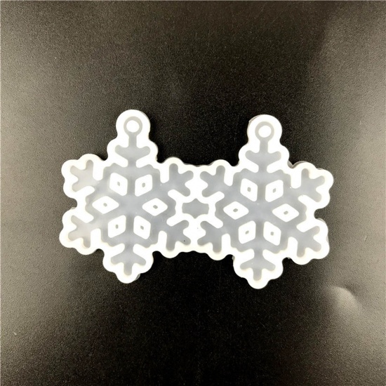 Picture of Silicone Resin Mold For Jewelry Making Earring Pendant Christmas Snowflake White 7.7cm x 5cm, 1 Piece