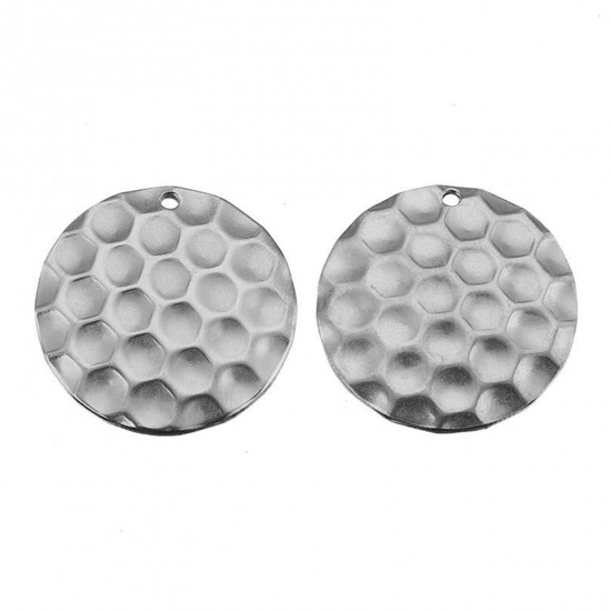 Bild von Edelstahl Charms Rund Silberfarbe Hexagon 28mm D., 5 Stück