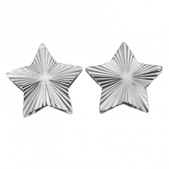 Bild von Edelstahl Anhänger Pentagramm Stern Silberfarbe Streifen 42mm x 40mm, 5 Stück