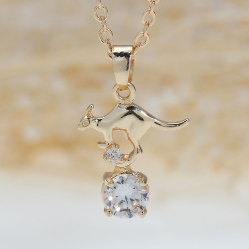 Picture of Fashion Copper Necklace Light Golden Kangaroo Clear Cubic Zirconia 45.5cm(17 7/8") long, 1 Piece