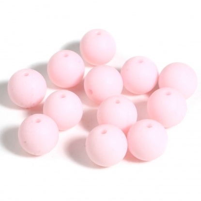アクリル ビーズ 円形 ピンク つや消し 約 12mm 直径、 穴：約 2mm、 100 個 の画像