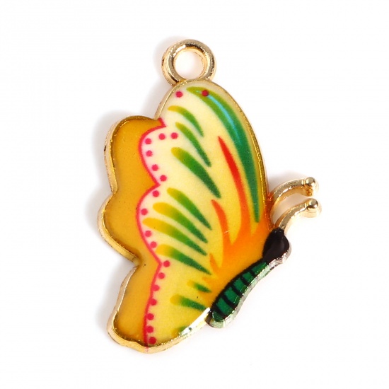 Picture of Zinc Based Alloy Insect Charms Butterfly Animal Gold Plated Yellow Enamel 24mm x 17mm, 10 PCs