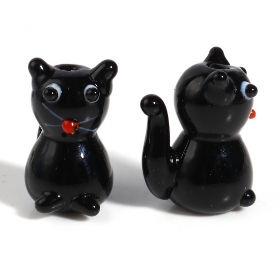 Bild von Muranoglas Perlen Katze Schwarz ca 23mm x 17mm - 22mm x 17mm, Loch:ca. 2mm, 1 Stück