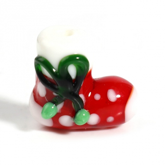 Bild von Muranoglas Perlen Weiß & Rot Weihnachten Weihnachtssocke ca 17mm x 16mm, Loch:ca. 2mm, 1 Stück