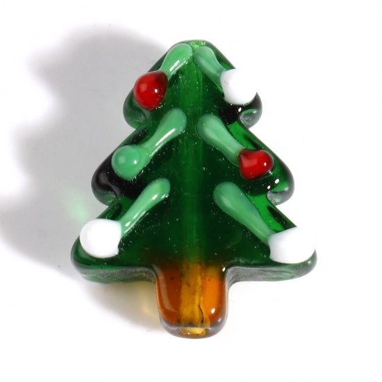 Immagine di Lampwork Vetro Perline Albero di Natale Verde Circa 26mm x 21mm, Foro: Circa 2mm, 1 Pz