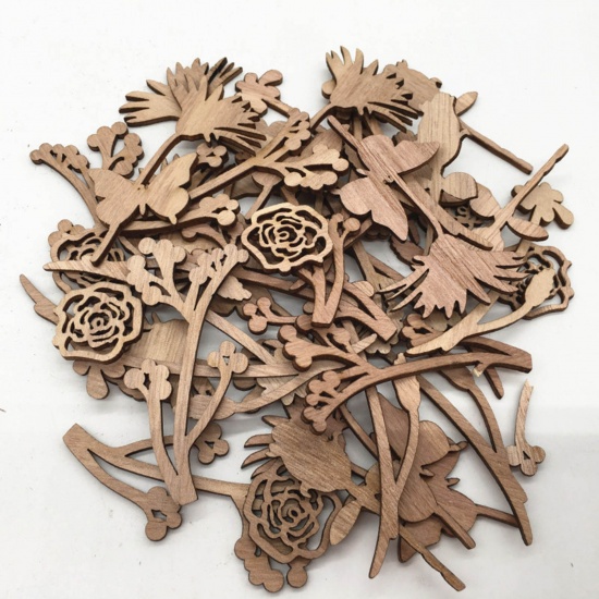Picture of Wood DIY Handmade Craft Materials Hanging Accessories Brown Rose Flower At Random 7.5cm - 2.4cm, 1 Packet ( 30PCs/Packet)