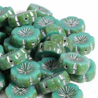 Bild von Glas (Tschechischer Import) Tschechische Perlen Grün Blumen 15mm x 14mm, Loch: ca. 1.1mm, 2 Stück