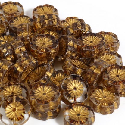 Bild von Glas Tschechische Perlen Goldenbraun Blumen 15mm x 14mm, Loch: ca. 1.1mm, 2 Stück