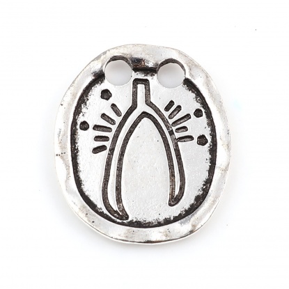 Picture of Zinc Based Alloy Religious Two Hole Charms Oval Antique Silver Color Message " Y " 19mm x 16mm, 10 PCs