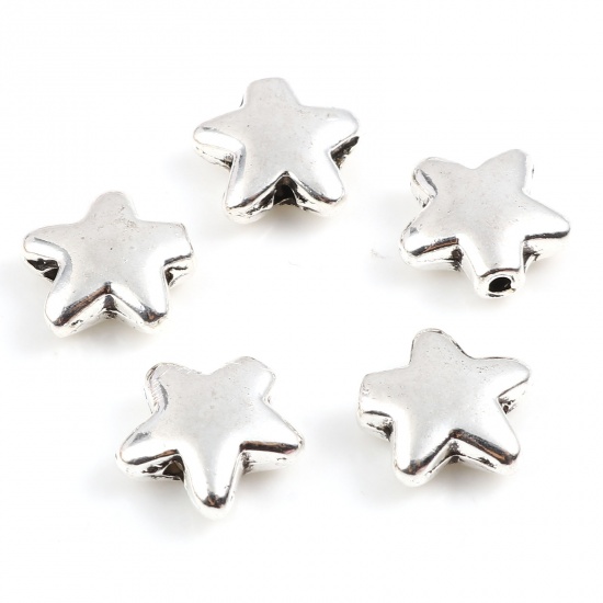 Picture of Zinc Based Alloy Galaxy Spacer Beads Star Antique Silver Color About 12mm x 11mm, Hole: Approx 1.6mm, 50 PCs