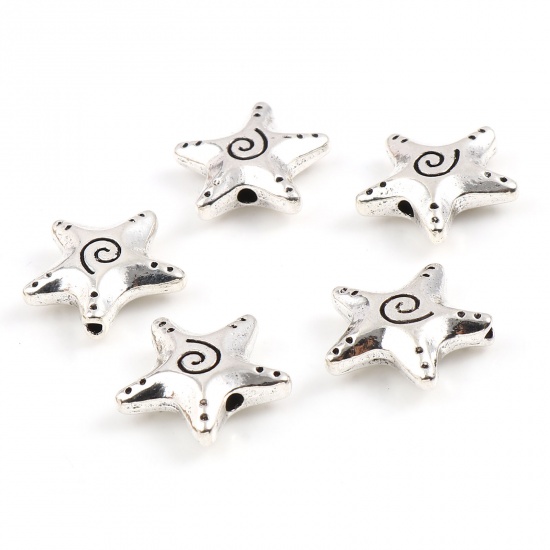 Picture of Zinc Based Alloy Galaxy Spacer Beads Star Antique Silver Color Swirl About 16mm x 15mm, Hole: Approx 1.3mm, 30 PCs