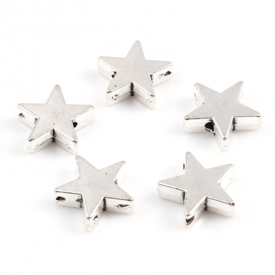 Picture of Zinc Based Alloy Galaxy Spacer Beads Star Antique Silver Color About 11mm x 11mm, Hole: Approx 1.2mm, 50 PCs