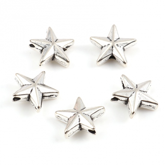 Picture of Zinc Based Alloy Galaxy Spacer Beads Star Antique Silver Color About 13mm x 12mm, Hole: Approx 1.5mm, 50 PCs