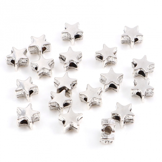 Picture of Zinc Based Alloy Galaxy Spacer Beads Star Antique Silver Color About 6mm x 5.5mm, Hole: Approx 1.5mm, 300 PCs