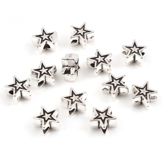 Picture of Zinc Based Alloy Galaxy Spacer Beads Star Antique Silver Color About 6.5mm x 6mm, Hole: Approx 1.5mm, 300 PCs