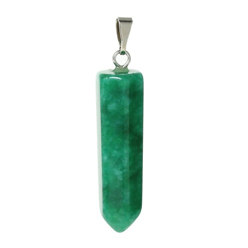 Bild von (Klasse C) Malaysier Jade ( Natur ) Yoga Heilung Halbedelstein Anhänger Silberfarbe Grün 34mm x 10mm, 1 Stück