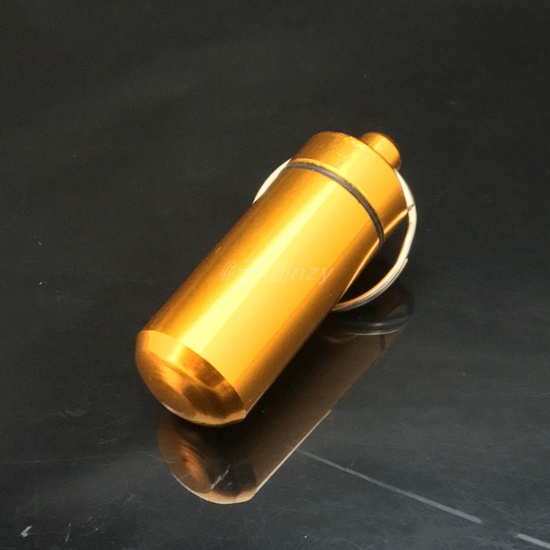 Picture of Aluminum Alloy Keychain & Keyring Golden Pill 6.7cm, 1 Piece