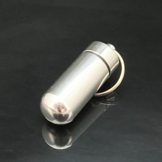 Picture of Aluminum Alloy Keychain & Keyring Silver Color Pill 6.7cm, 1 Piece