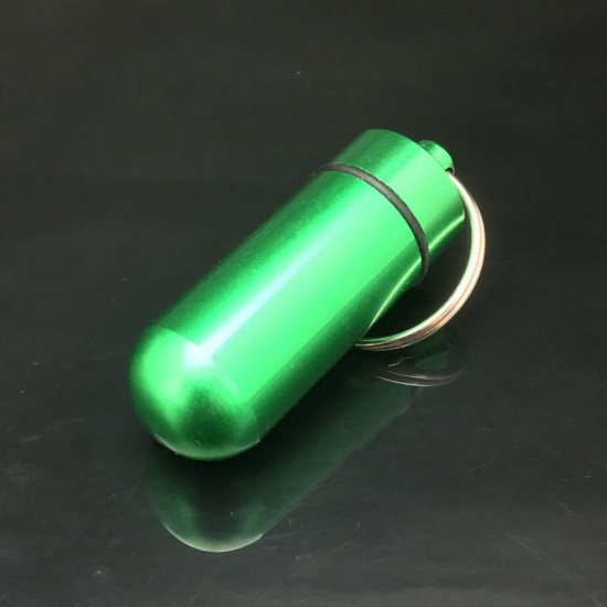 Picture of Aluminum Alloy Keychain & Keyring Green Pill 6.7cm, 1 Piece