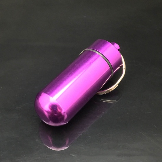 Picture of Aluminum Alloy Keychain & Keyring Purple Pill 6.7cm, 1 Piece