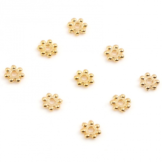 Image de Perles d'entretoise en Cuivre 18k Or Rempli Flocon de Neige Env. 4mm x 4mm, Trou: Env. 1mm, 10 Pcs