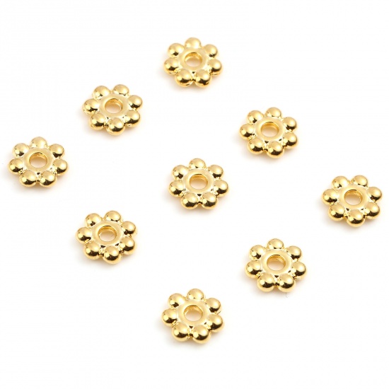 Picture of Copper Spacer Beads 18K Real Gold Plated Snowflake About 6mm x 6mm, Hole: Approx 1.9mm, 10 PCs