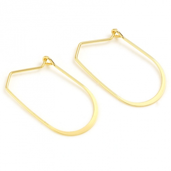 Bild von Kupfer Ohrreifen 18K Vergoldet Unregelmäßig 32mm x 19mm, Drahtstärke: (20 gauge), 2 Stück